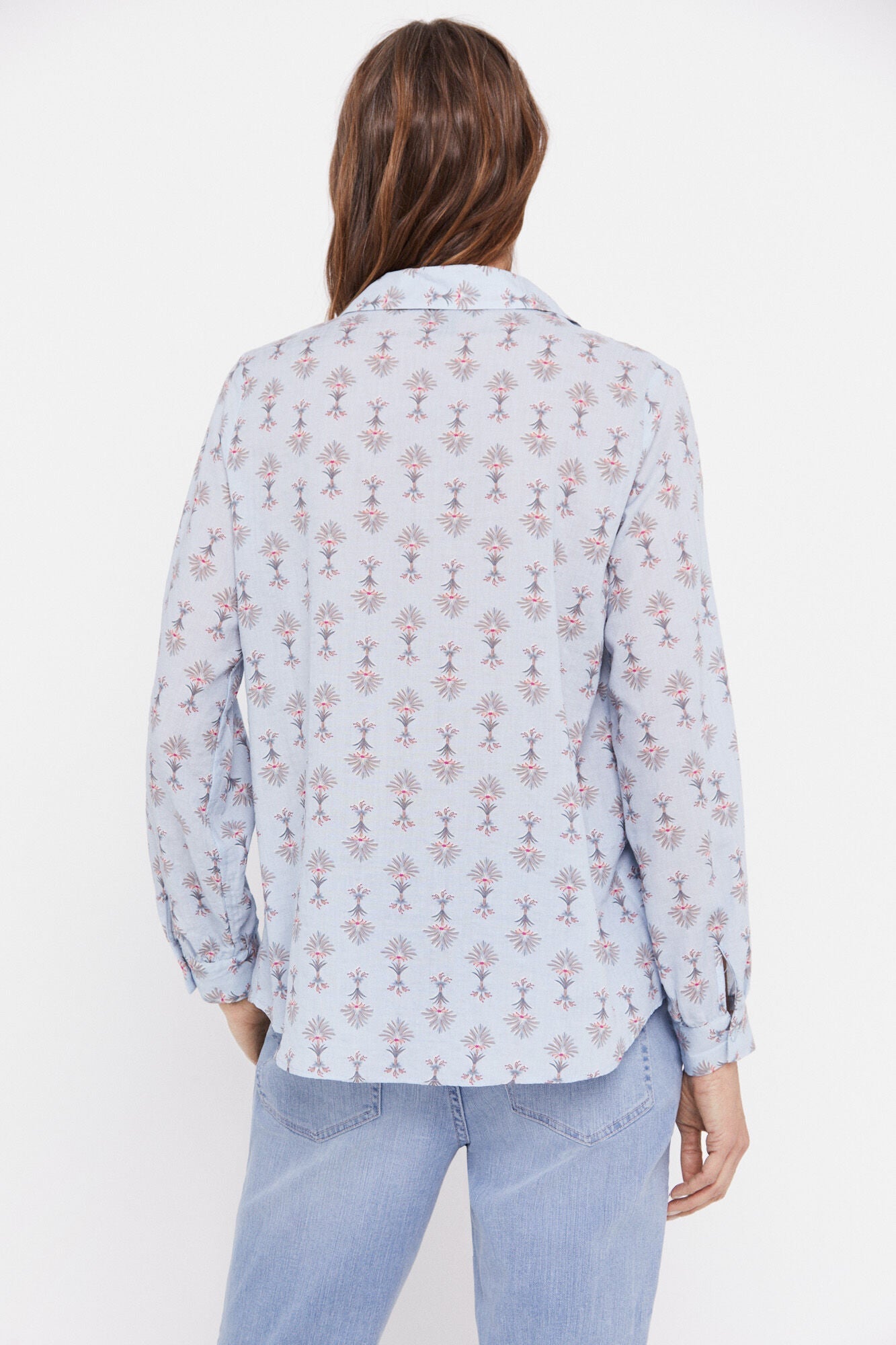 Blusa Algodón Estampada Celeste