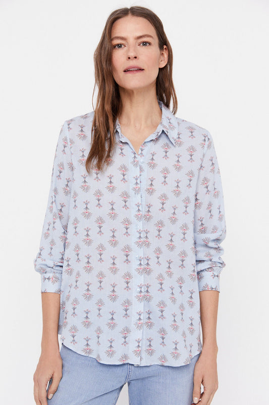 Blusa Algodón Estampada Celeste