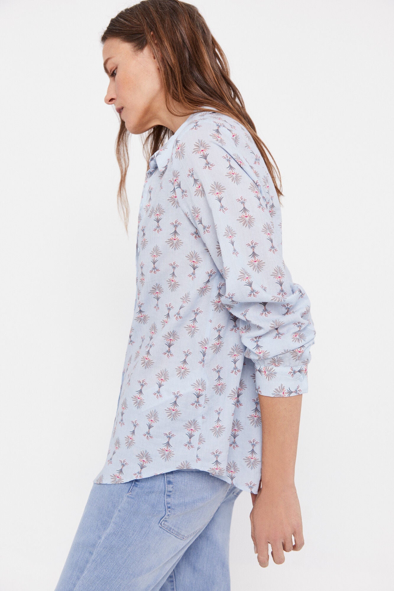 Blusa Algodón Estampada Celeste