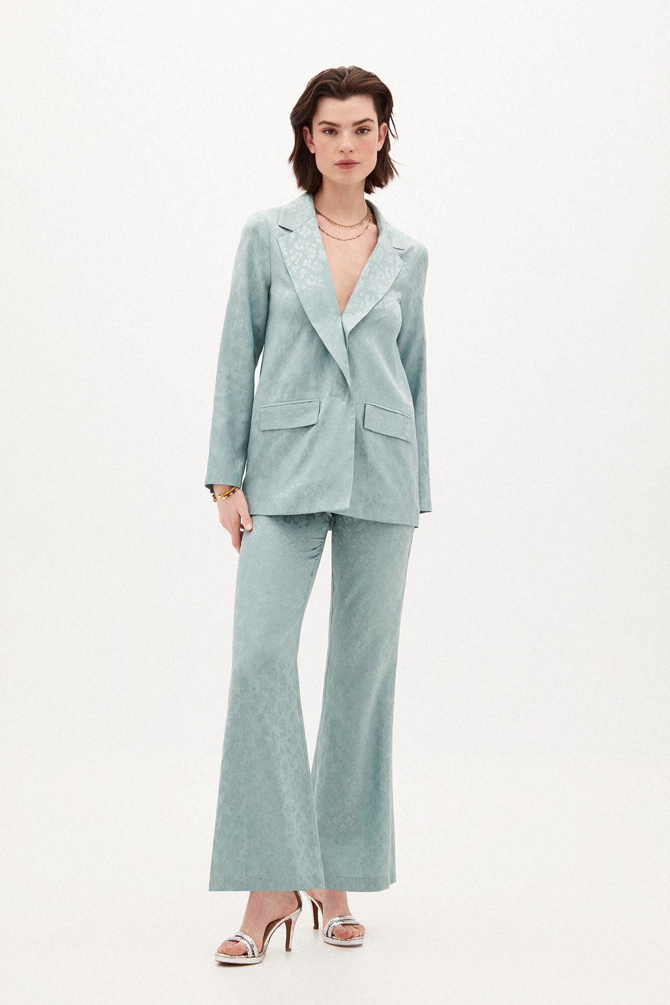 Pantalón Ancho Satinado Azul