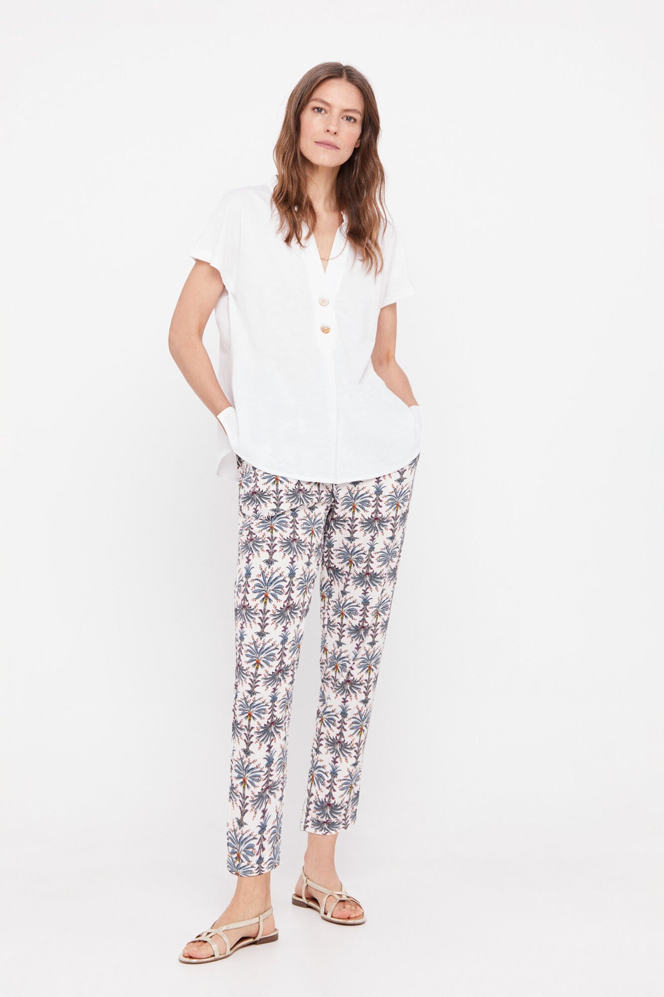 Pantalón Fluido Estampado Blanco