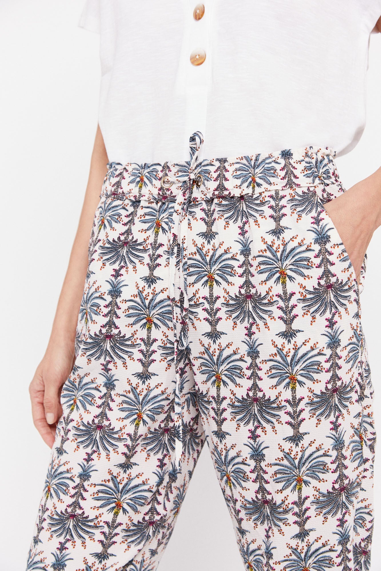 Pantalón Fluido Estampado Blanco
