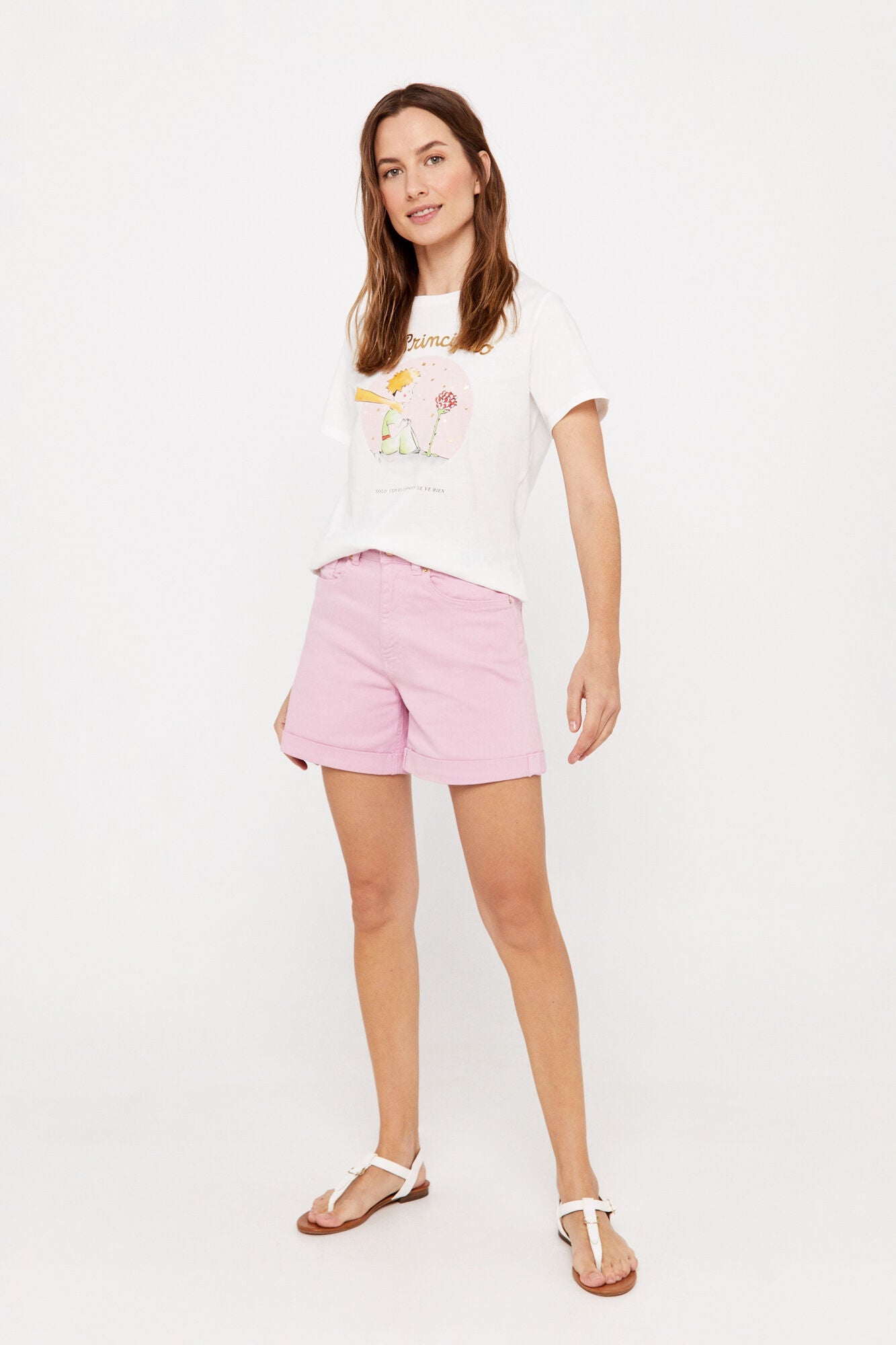 Camiseta Estampado Blanco/Rosa