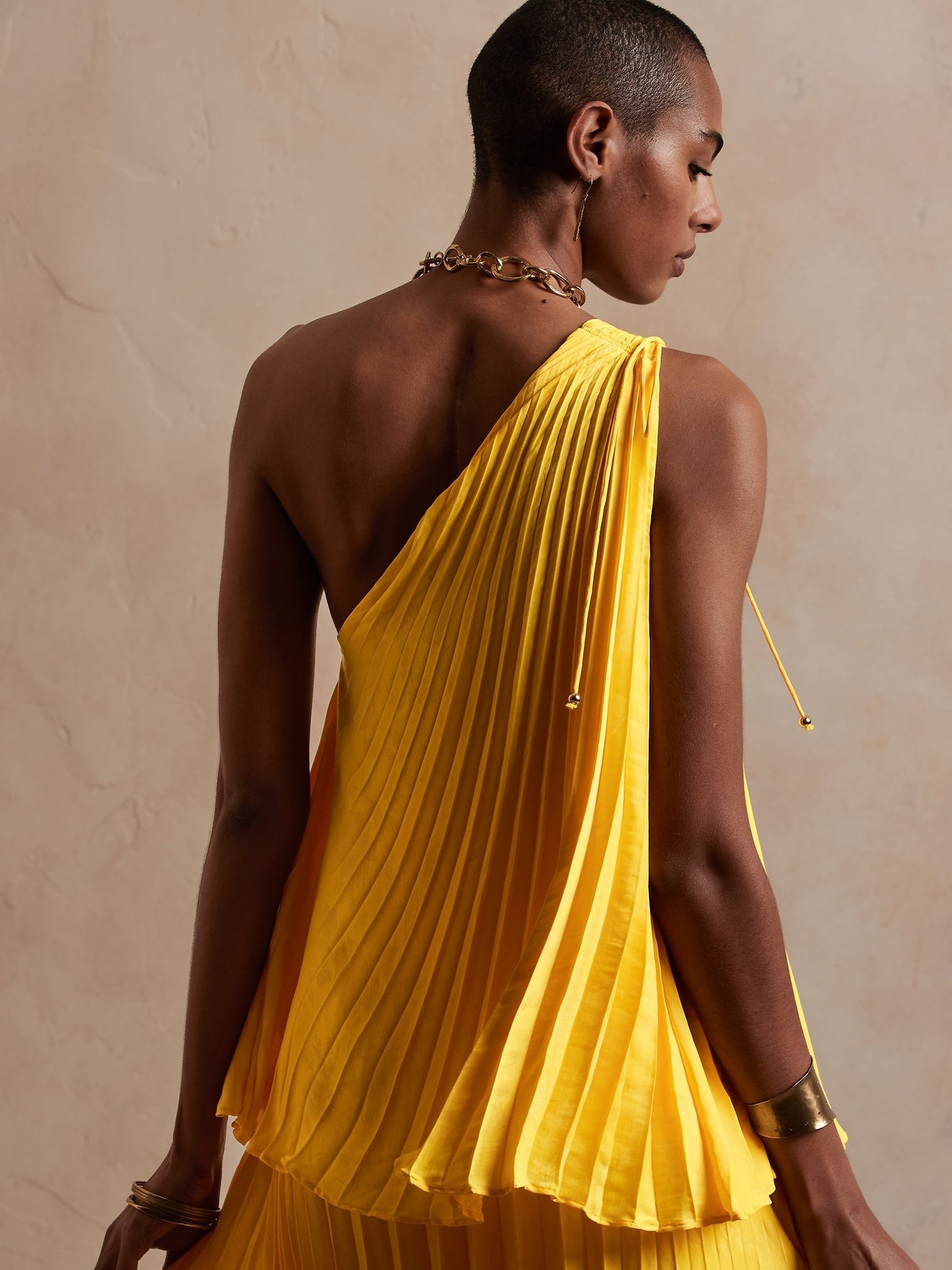 BR Pleated One-Shoulder Top - Yellow Umbrella