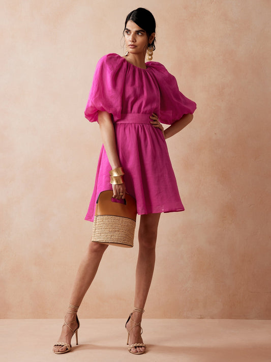 BR Ramie Open-Back Dress - Dark Magenta