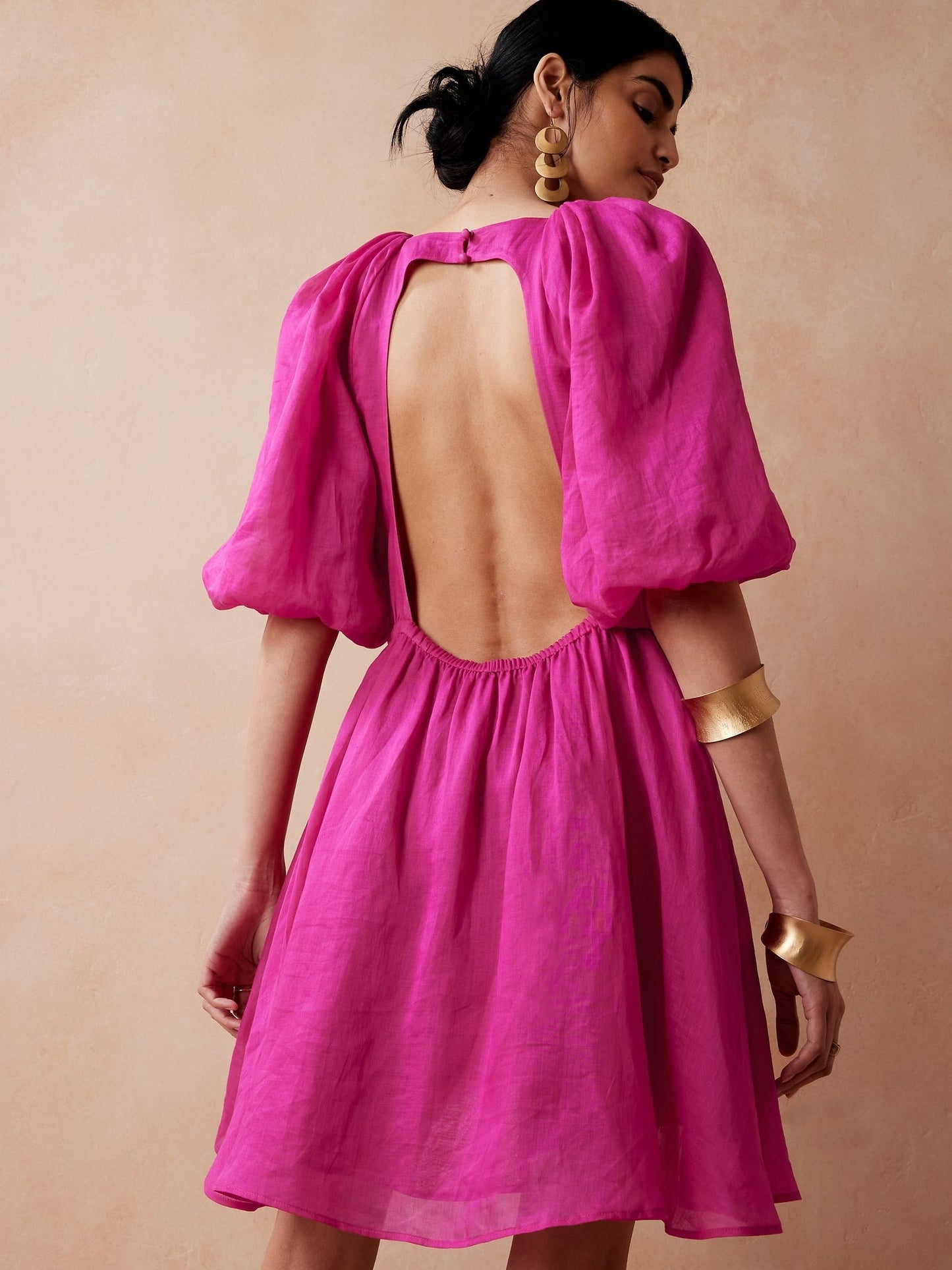 BR Ramie Open-Back Dress - Dark Magenta