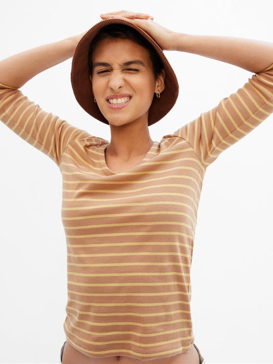 Three-Quarter Sleeve Stripe Top