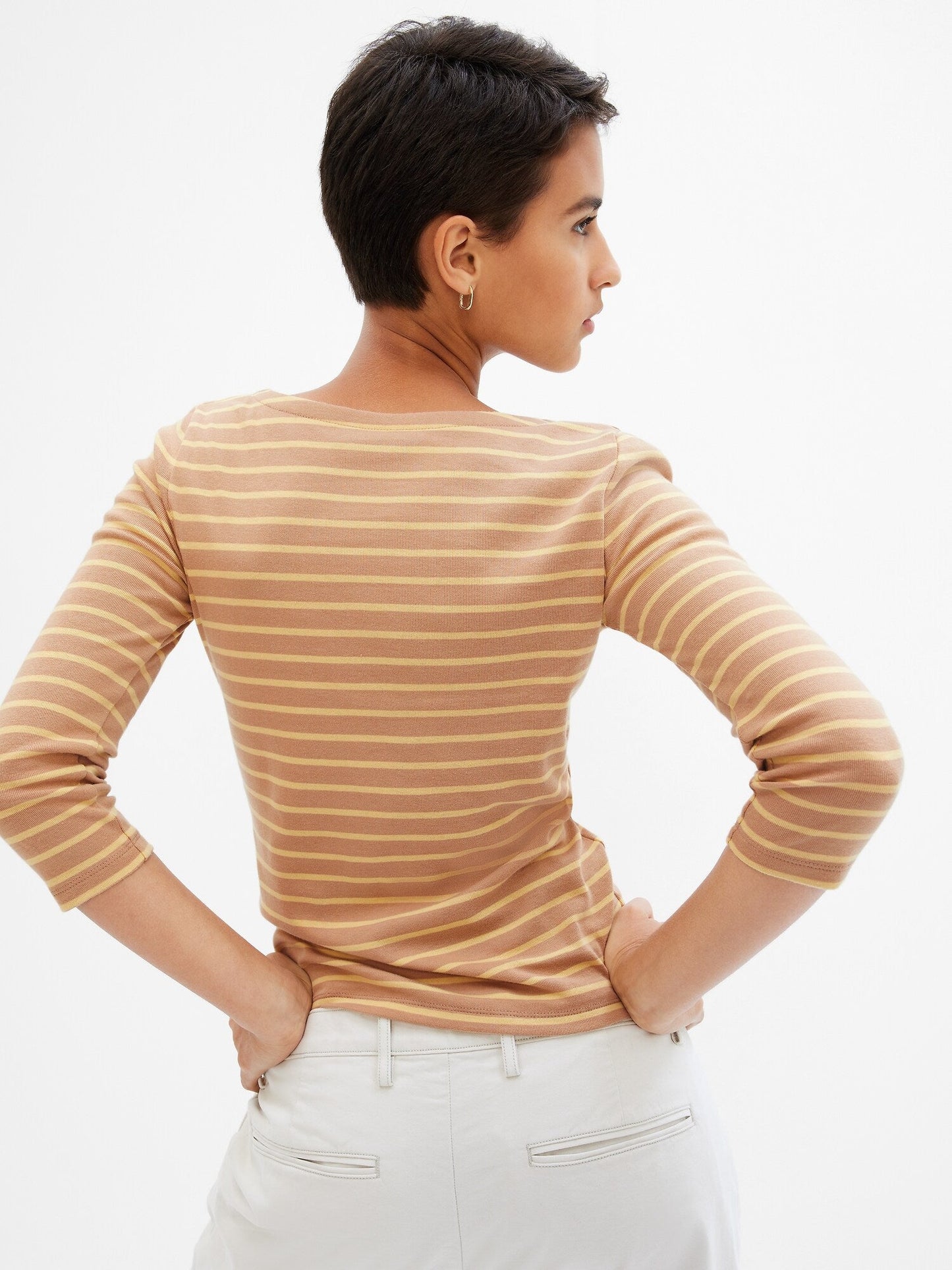 Three-Quarter Sleeve Stripe Top