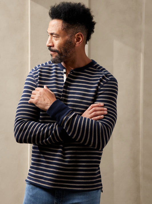 Brushed Waffle-Knit Henley