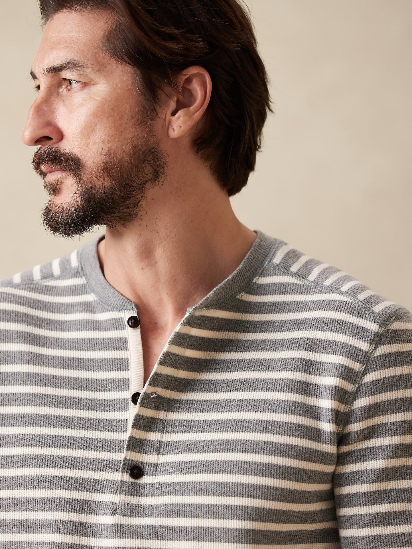 Brushed Waffle-Knit Henley