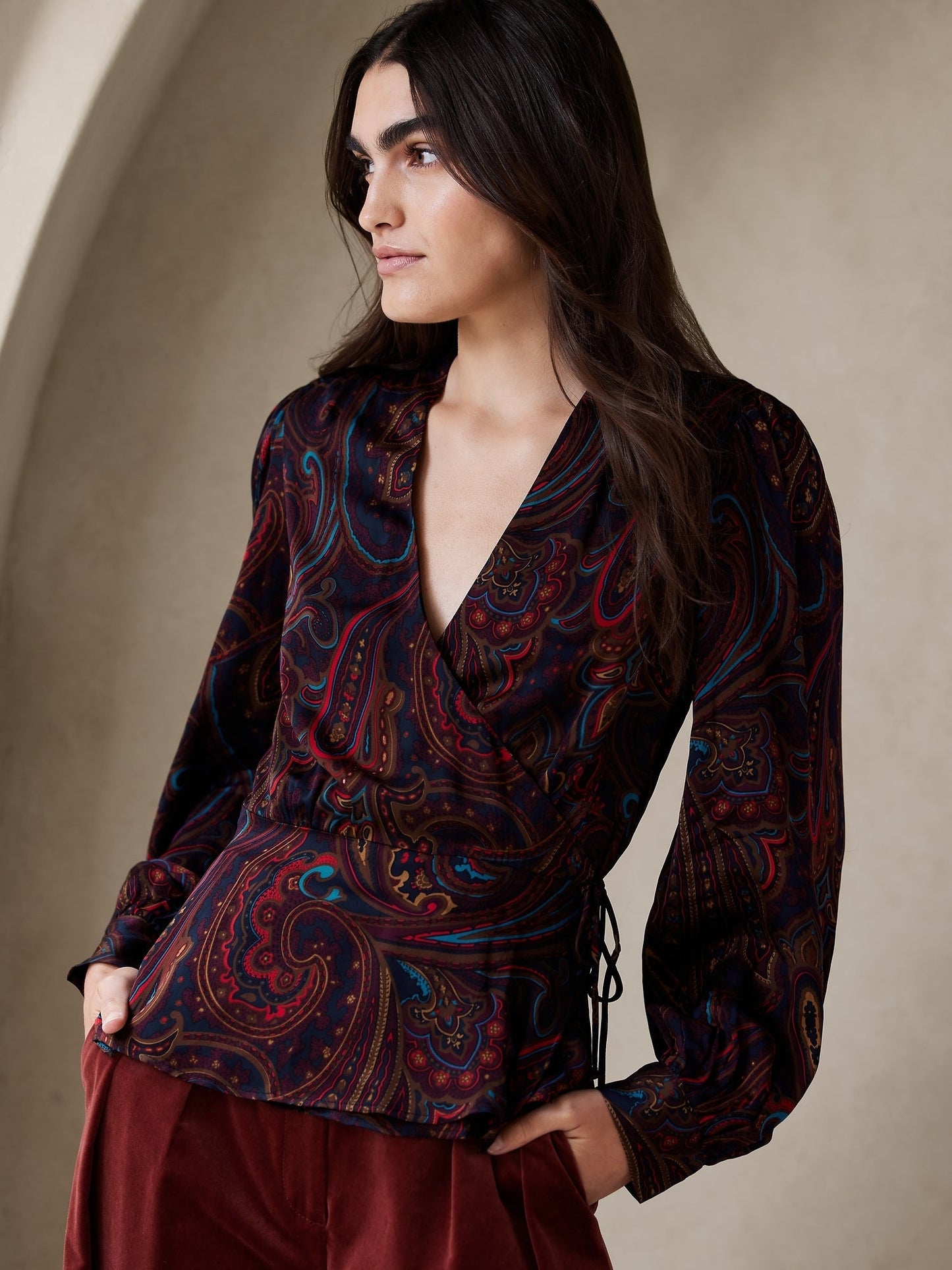 Aida Satin Wrap-Front Top
