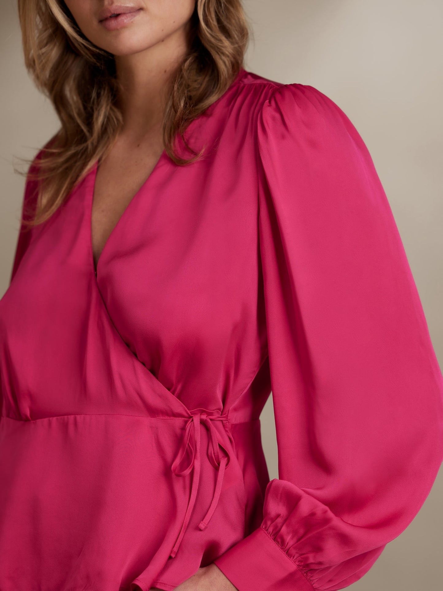 Aida Satin Wrap-Front Top