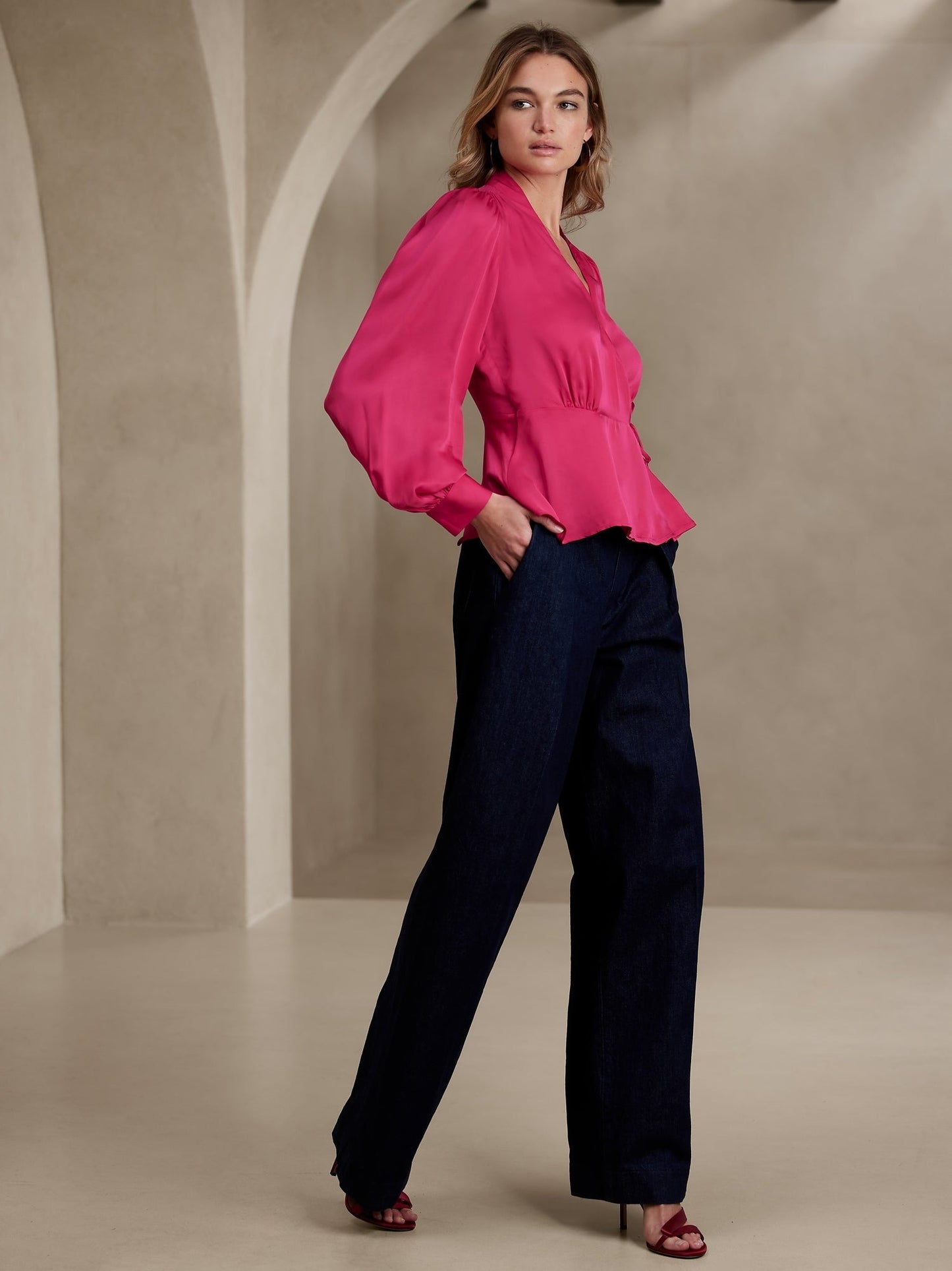 Aida Satin Wrap-Front Top