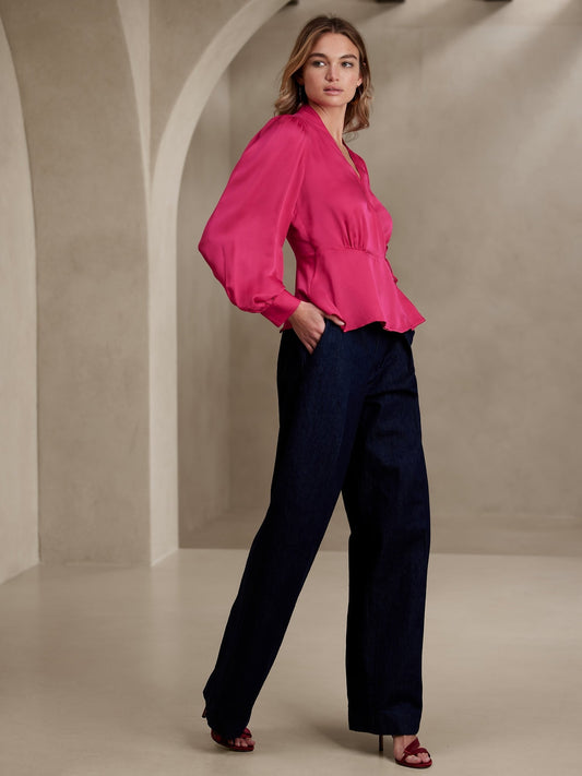 Aida Satin Wrap-Front Top
