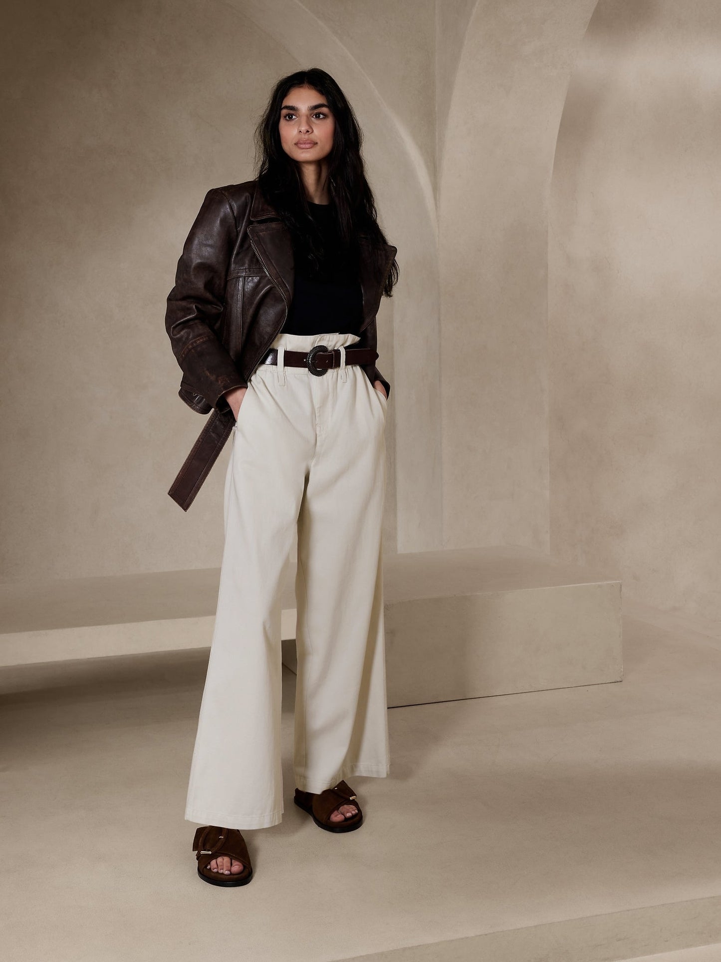 Evie Paperbag Wide-Leg Pant