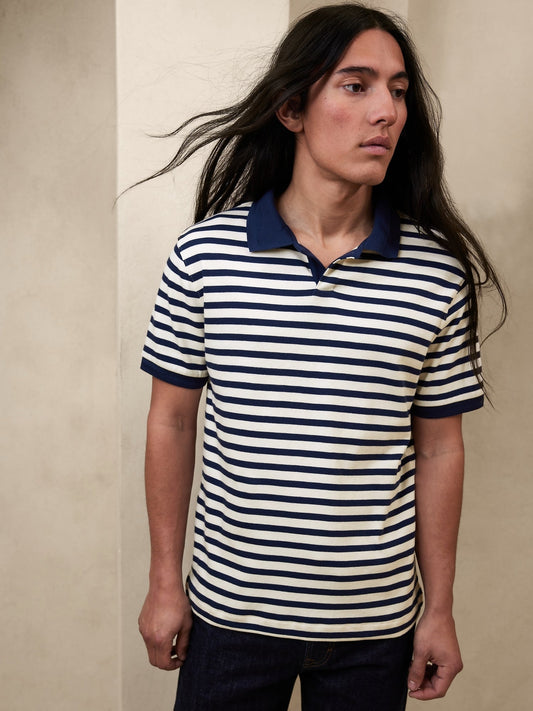 Polo Algodón Rayas Azul/Blanco