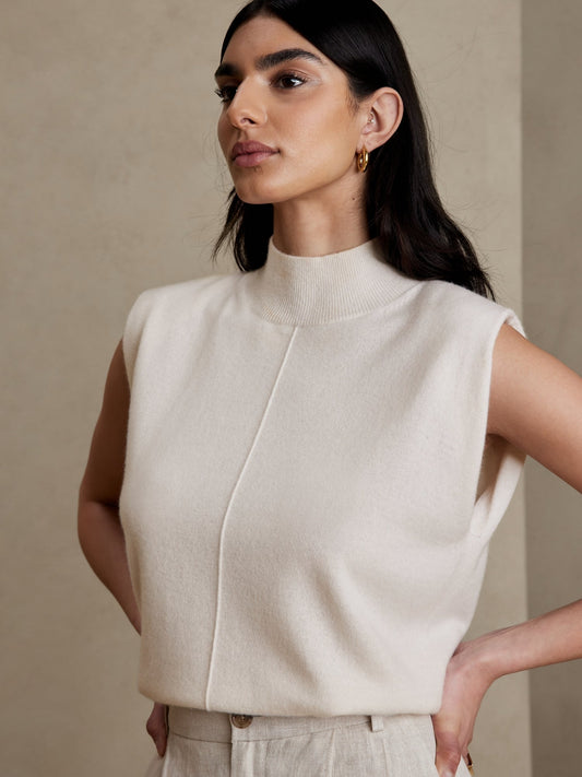 Top Sin Mangas Cuello Alto Cashmere Beige