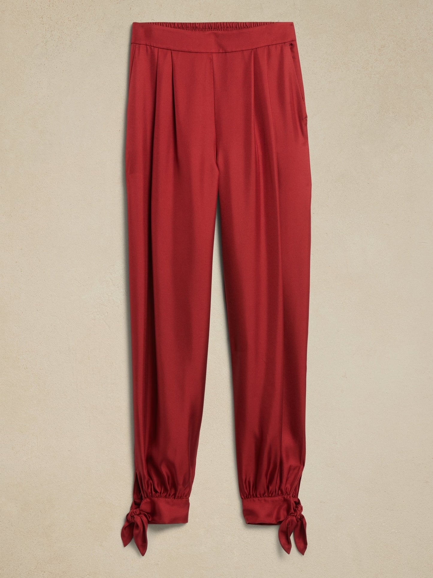 Pantalón De Seda Detalle Lazo Rojo