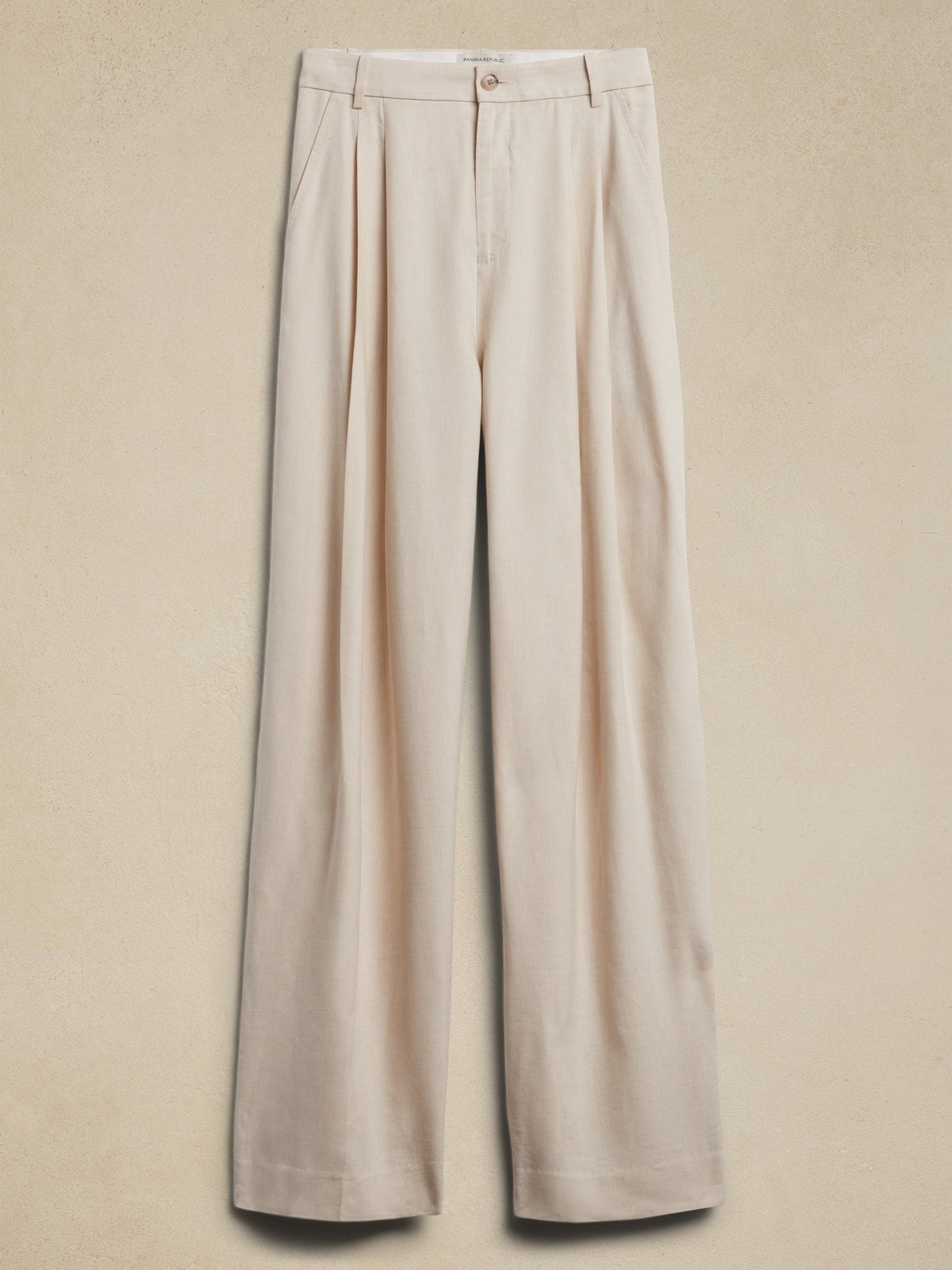 Pantalón Ancho Con Lino Beige