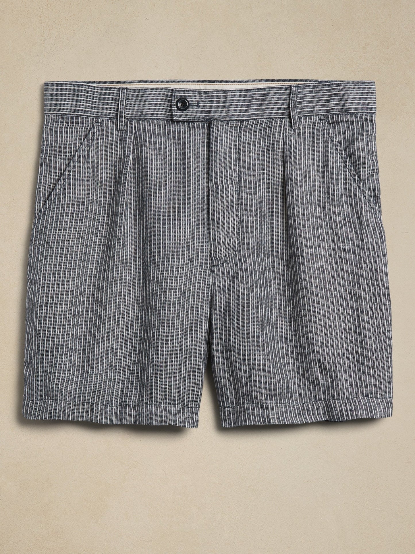 Short De Lino Plisado Rayas Azul