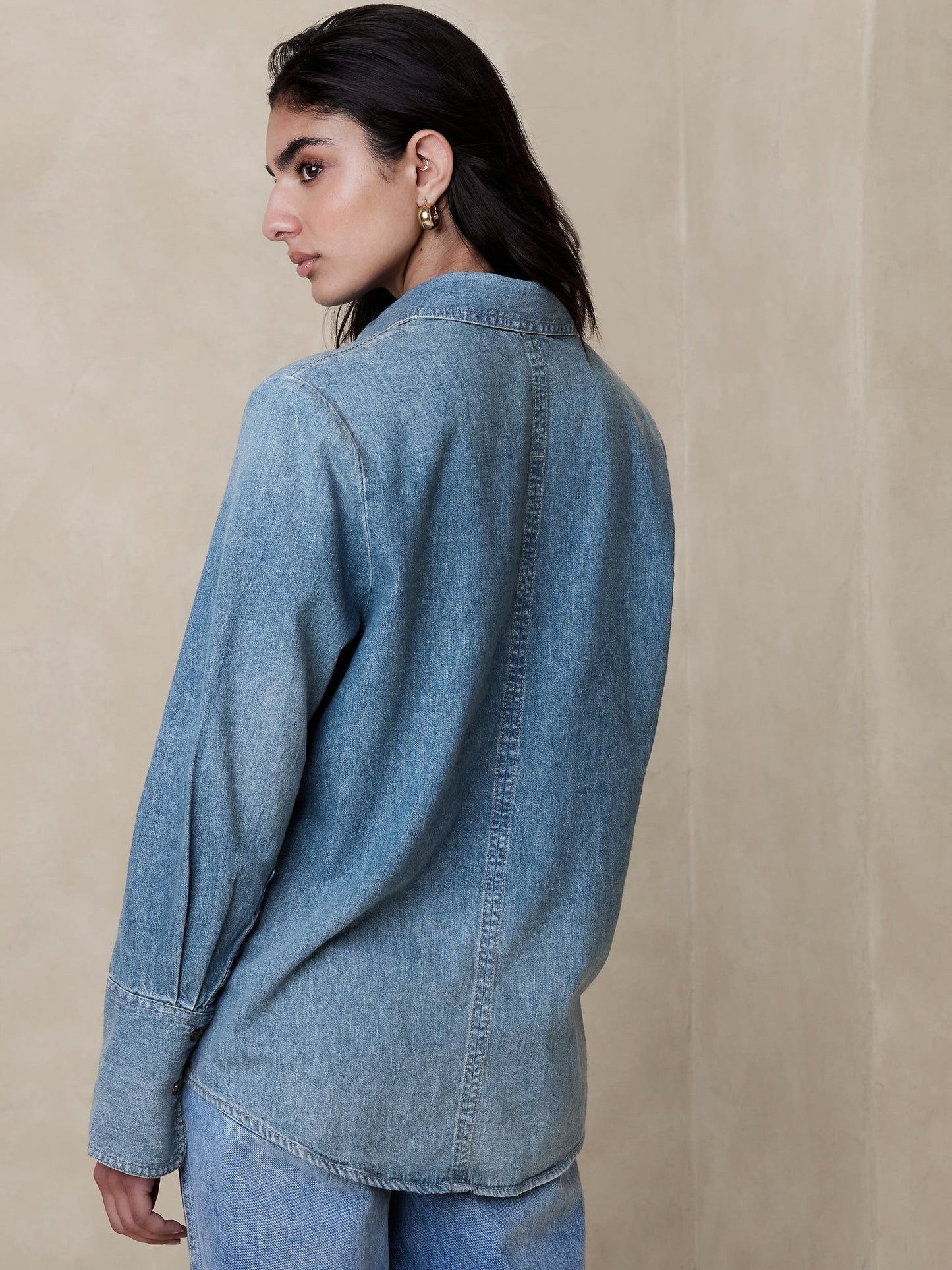 Camisa Denim Manga Larga Azul