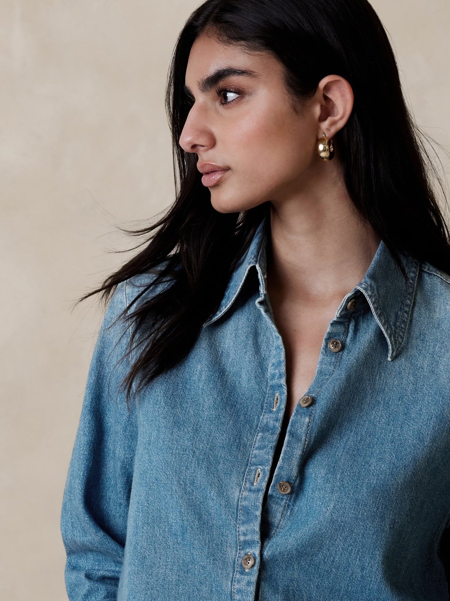 Camisa Denim Manga Larga Azul