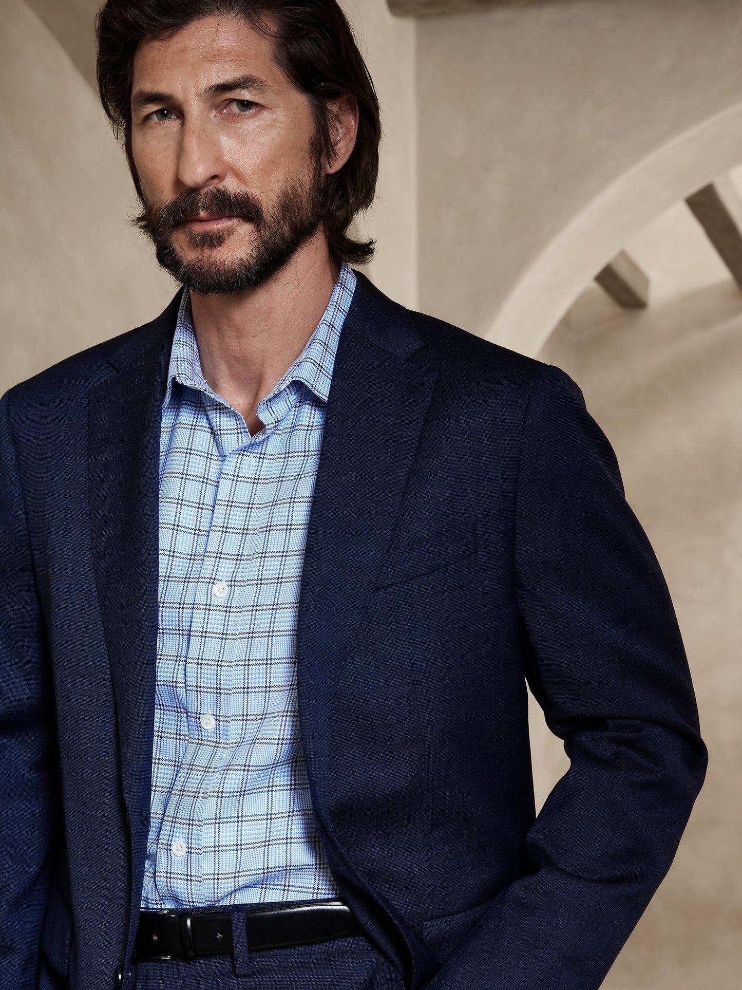 Camisa Manga Larga Estampado Azul