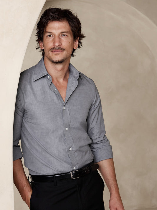 Camisa De Vestir Algodón Popelín Gris