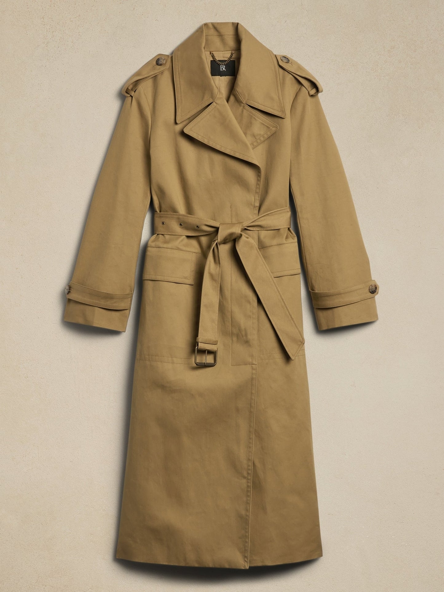 Trench Coat Con Bolsillos Beige