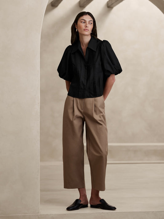 Blusa Mangas Fruncidas Con Volumen Negro