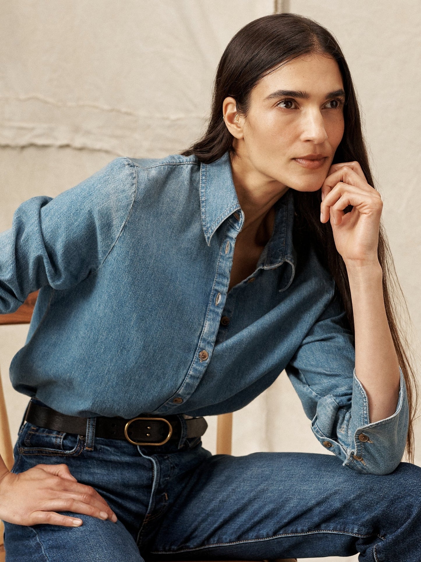 Camisa Denim Manga Larga Azul