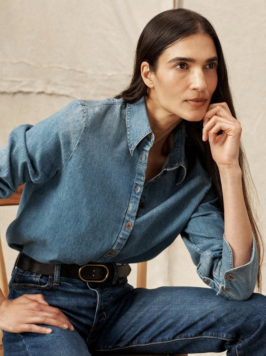 Camisa Denim Manga Larga Azul