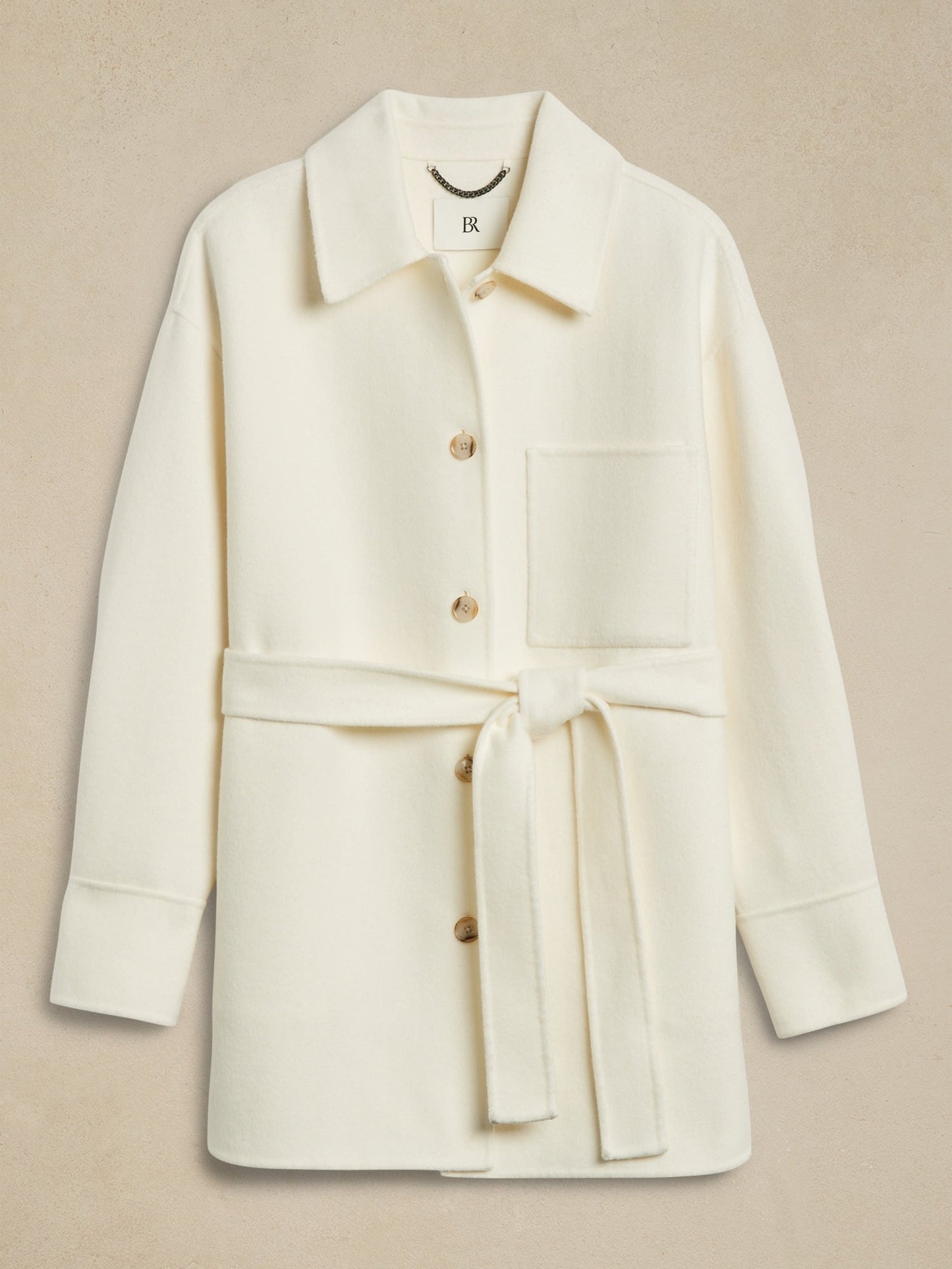 Chaqueta Camisera Larga Con Cinturón Beige