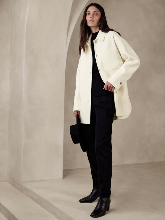 Chaqueta Camisera Larga Con Cinturón Beige