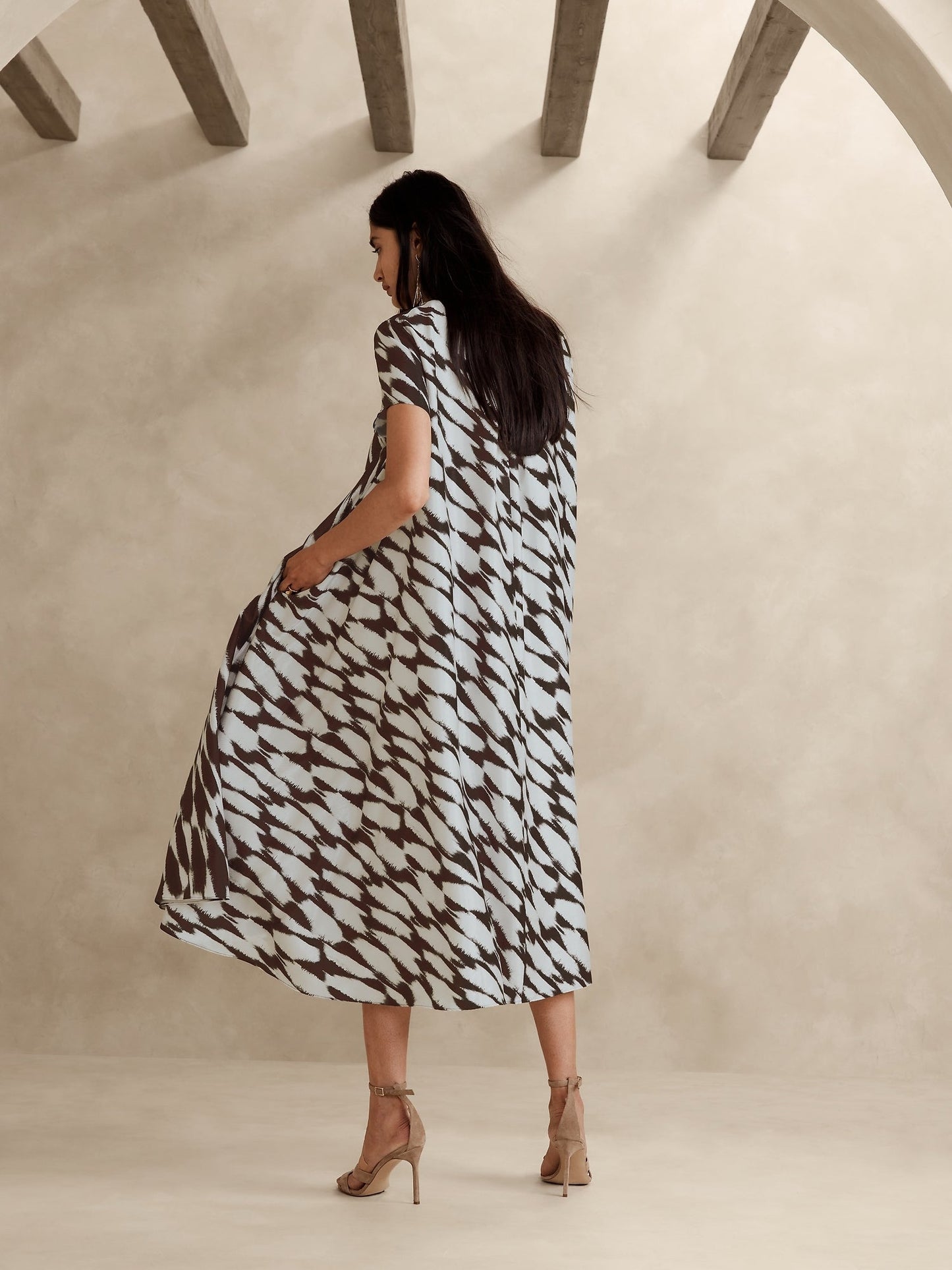 Vestido Largo Con Bolsillos Estampado