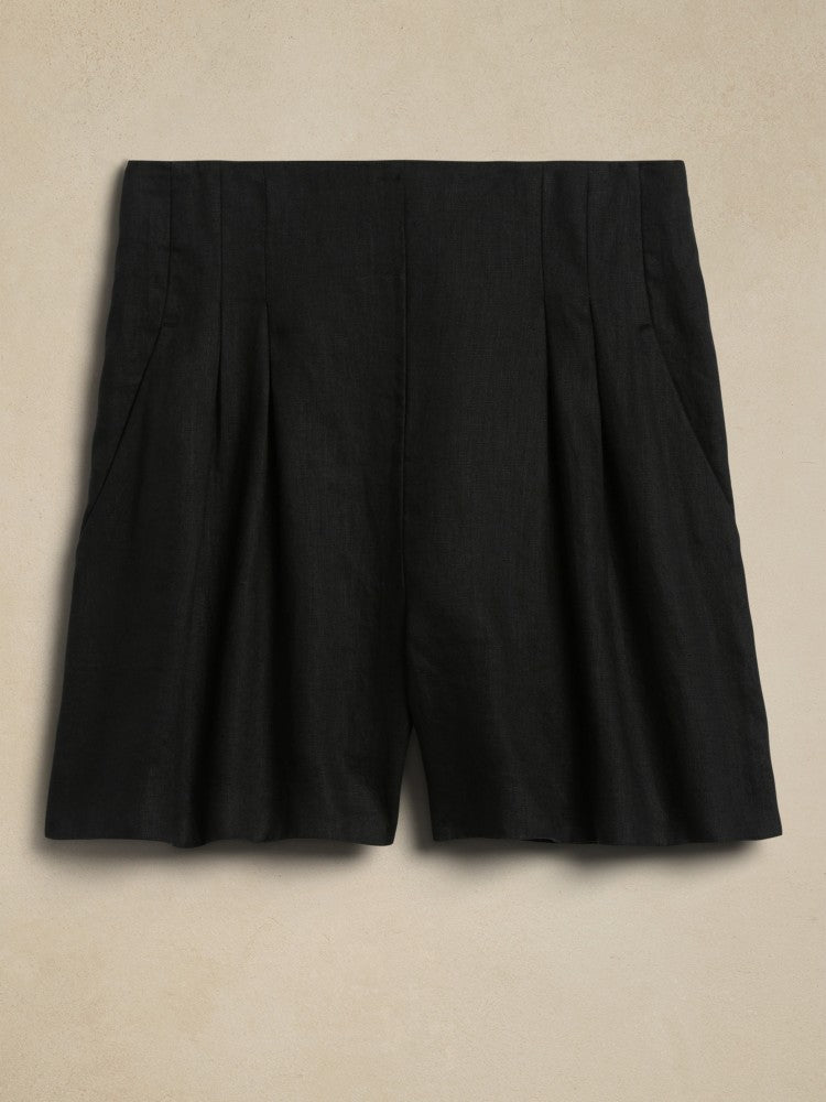 Short De Lino Cintura Alta Negro